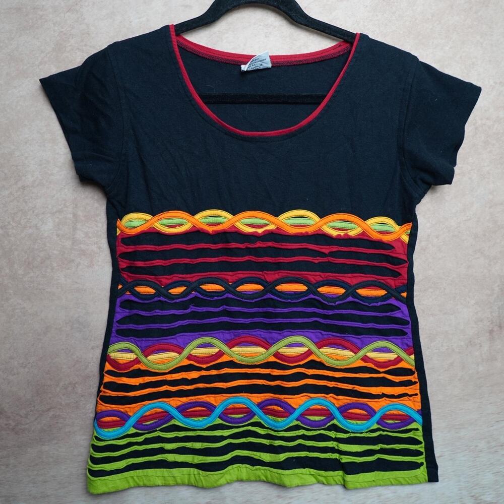 MED Colorful Applique Wave Top Fitted y2k